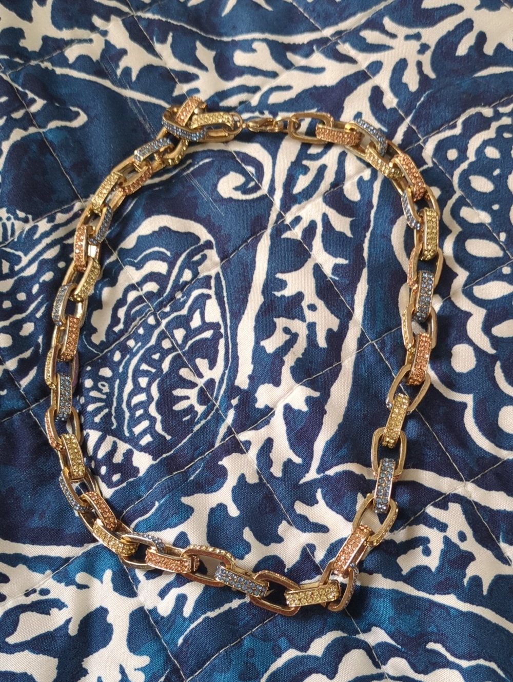 Tri-Tone Pave Link Necklace - Gold, Rose Gold & Silver